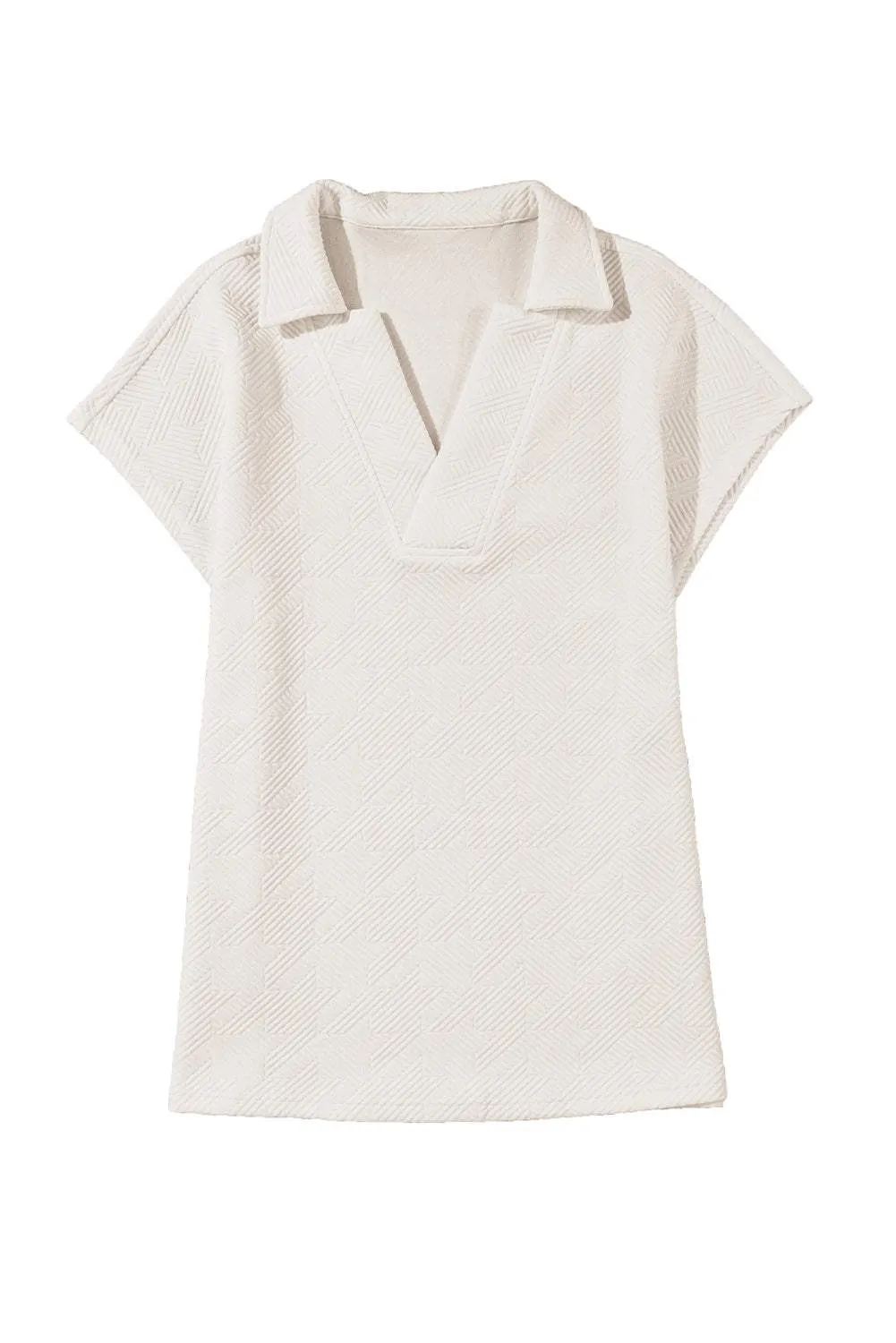 Black Textured V Neck Collared Slit Hem T Shirt - Stylish Top