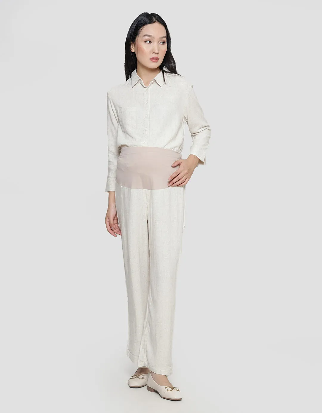 Connexion Mom Wide Leg Linen Sbm1 Celana Panjang Wanita