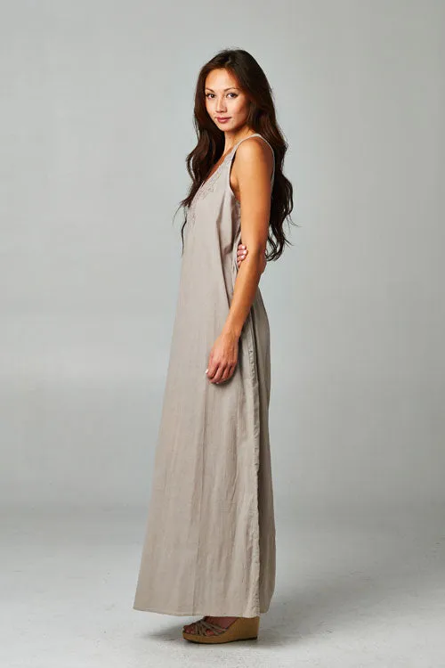 Crochet Accent Loose Fit Tank Maxi Dress