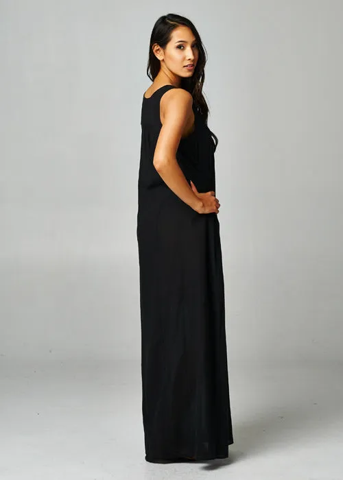 Crochet Accent Loose Fit Tank Maxi Dress