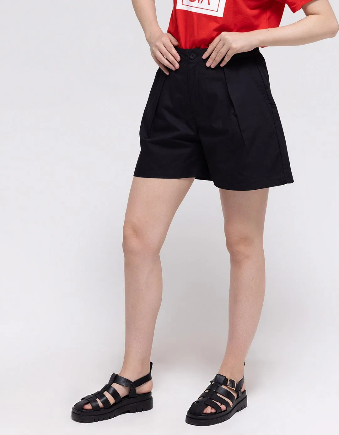 Details Short Pants With Half Elastic Waistband