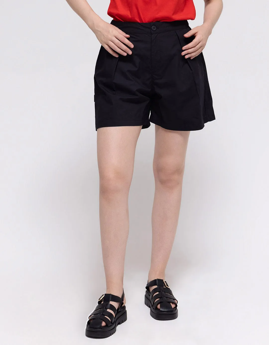 Details Short Pants With Half Elastic Waistband