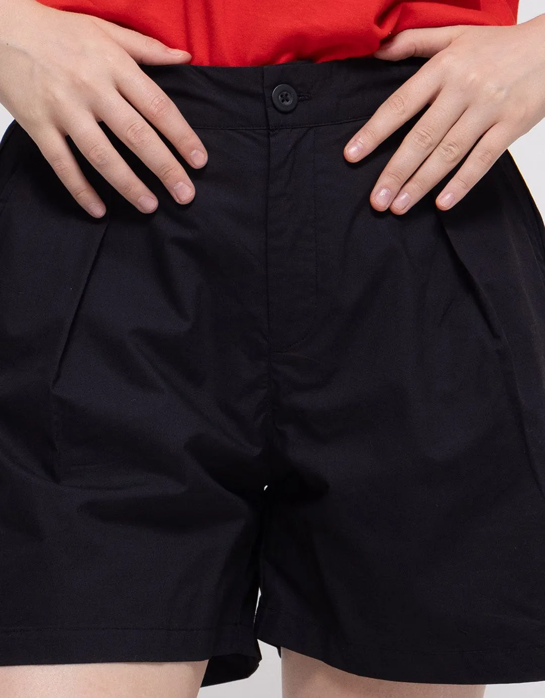 Details Short Pants With Half Elastic Waistband