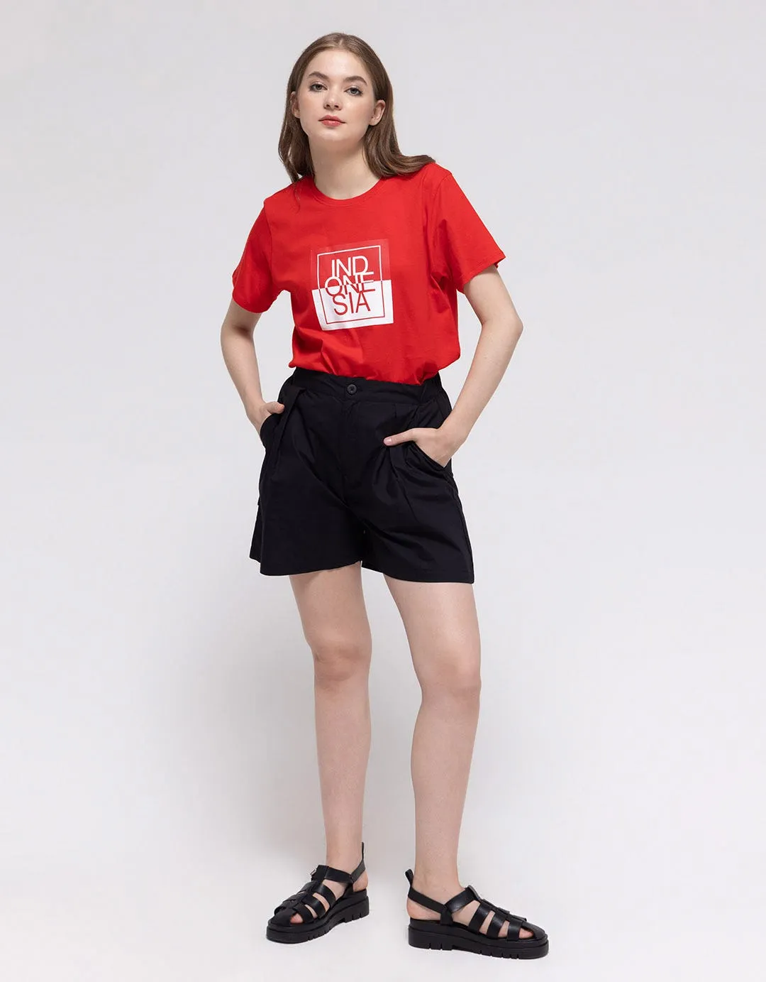 Details Short Pants With Half Elastic Waistband