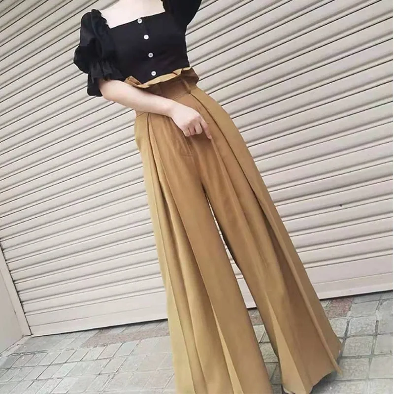 High Waist Loose Pleated Wide Leg Pants