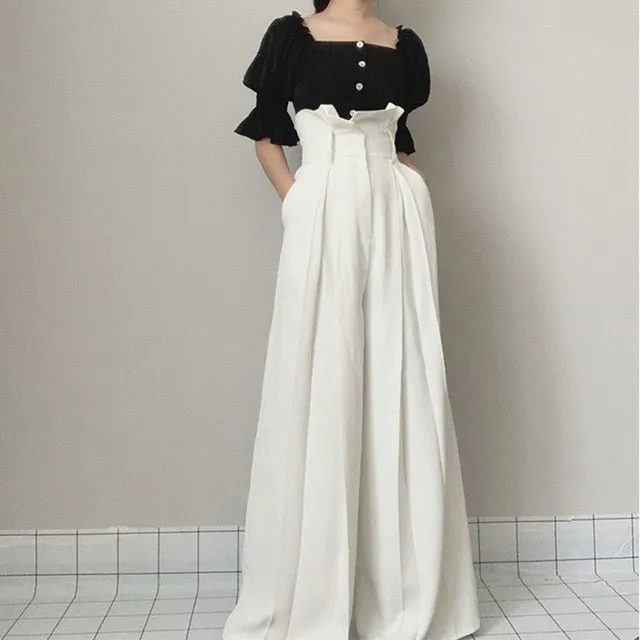High Waist Loose Pleated Wide Leg Pants