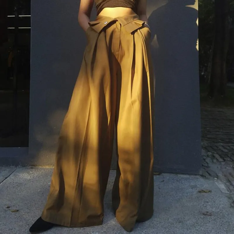 High Waist Loose Pleated Wide Leg Pants
