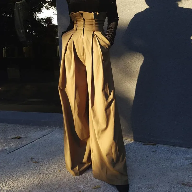 High Waist Loose Pleated Wide Leg Pants