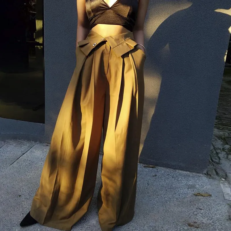 High Waist Loose Pleated Wide Leg Pants
