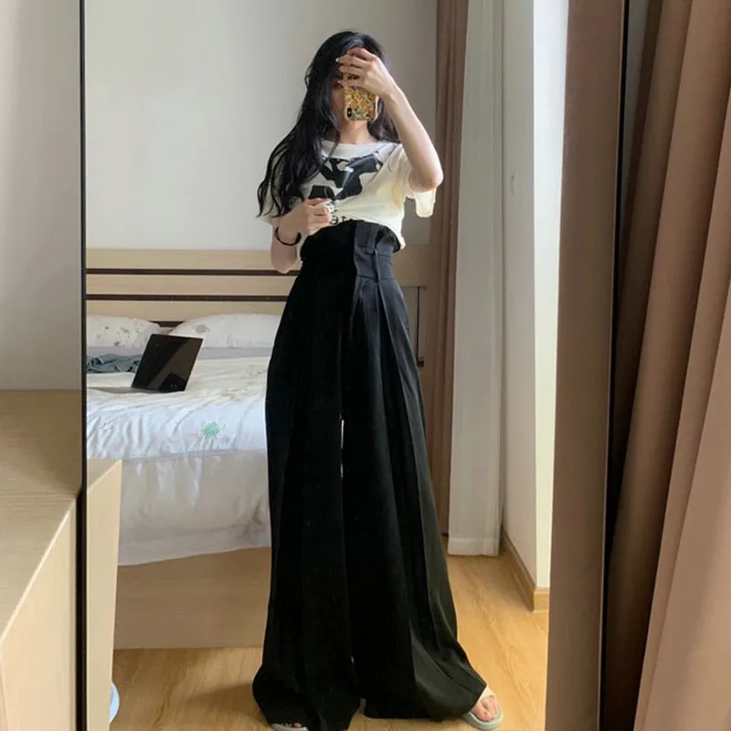 High Waist Loose Pleated Wide Leg Pants