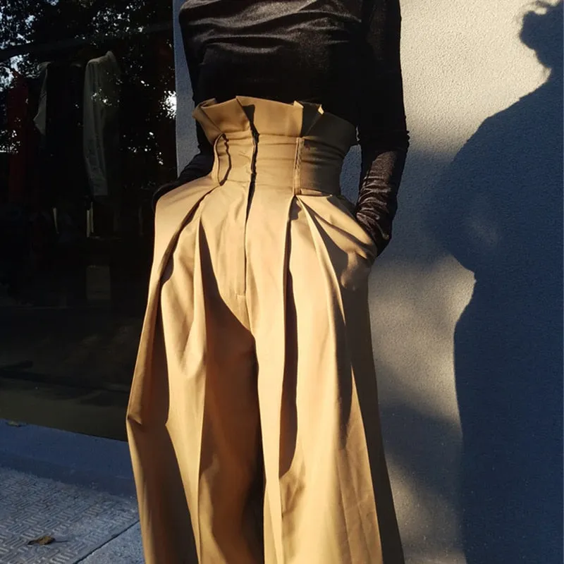 High Waist Loose Pleated Wide Leg Pants