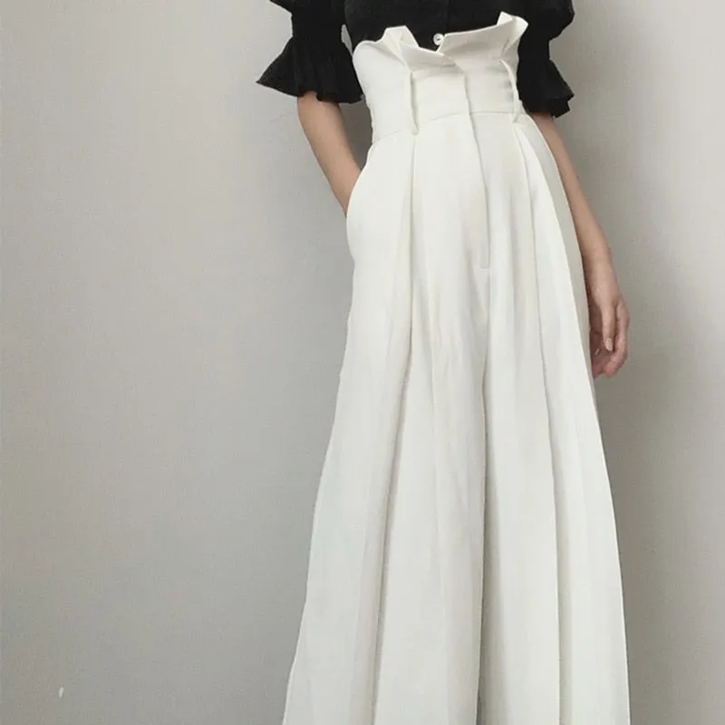 High Waist Loose Pleated Wide Leg Pants