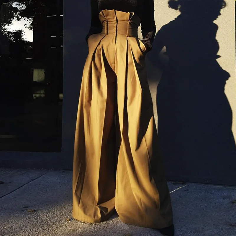 High Waist Loose Pleated Wide Leg Pants