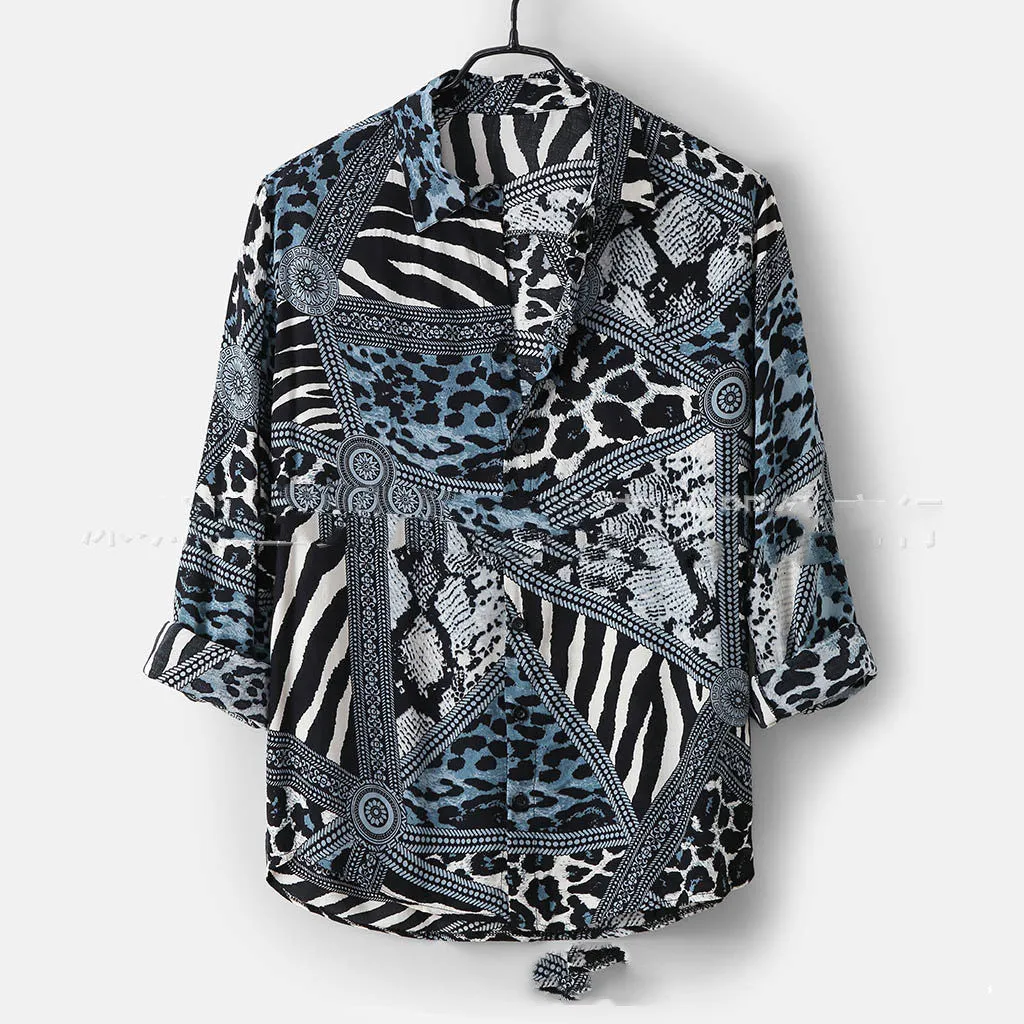 Leopard Print Chain  Men's Beach Shirt