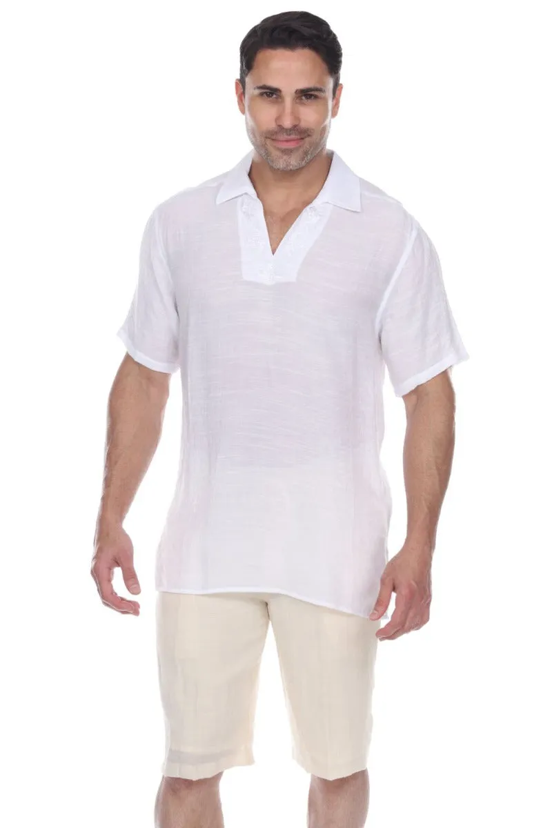 Men's V-Neck Collar Beachwear Short Sleeve Shirt